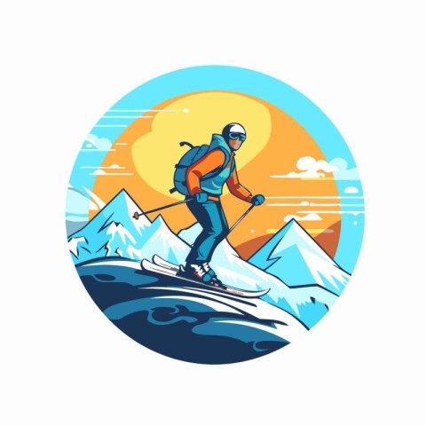 Vector illustration of a male snowboarder standing on the top of