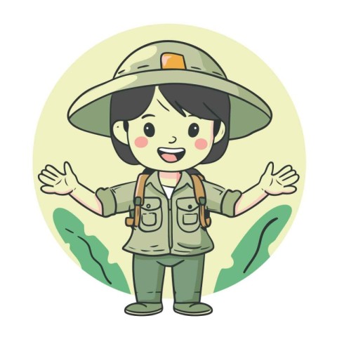 Female explorer in safari outfit. Vector illustration of a femal