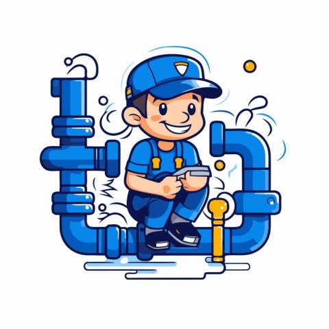 Plumber. Plumber in uniform. Plumbing work. Vector illustration