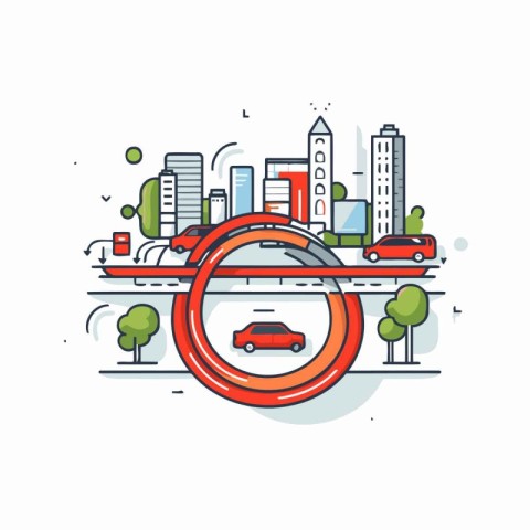 Modern flat line design vector illustration concept of city traf