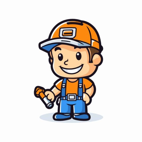 Plumber Worker Cartoon Mascot Character Design Vector Illustrati