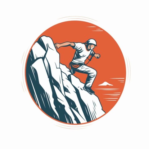 Rock climber climbing on the top of a mountain. vector illustrat