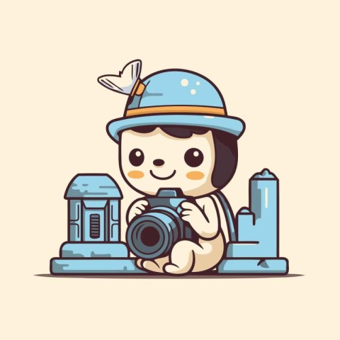 Cute photographer with camera. Cute cartoon style. Vector illust