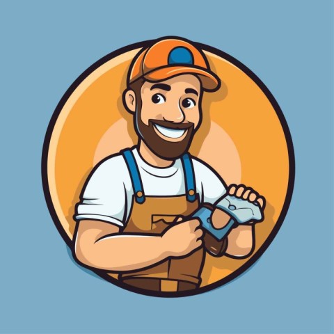 Plumber holding a wrench. Vector illustration of a plumber holdi