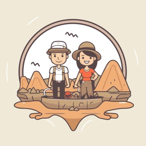 Vector illustration of a man and a woman on a camping trip.