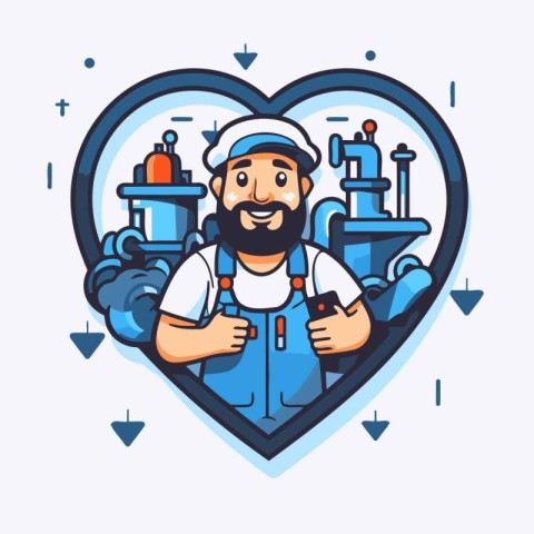 Vector illustration of a plumber with a beard in the form of a h