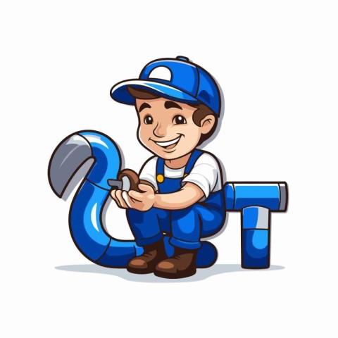 Plumber with wrench and letter T. Vector illustration isolated o