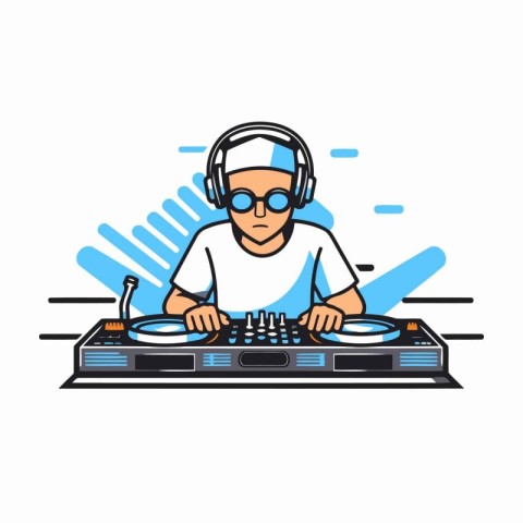 DJ playing music on turntable. Flat style vector illustration.