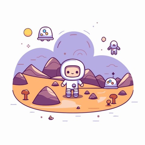 Astronaut on the planet. Vector illustration in cartoon style.