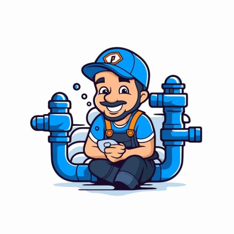 Plumber with a remote control. Vector illustration on white back