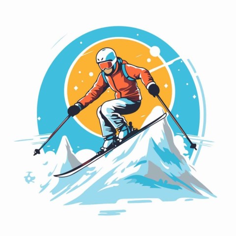 Skiing in the mountains. winter sport. vector illustration.