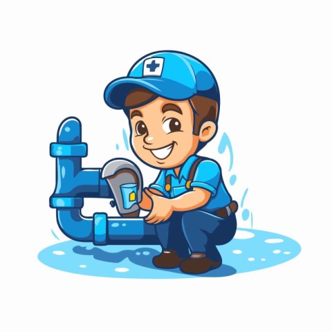 Plumber with a pipe on a white background. Vector illustration.