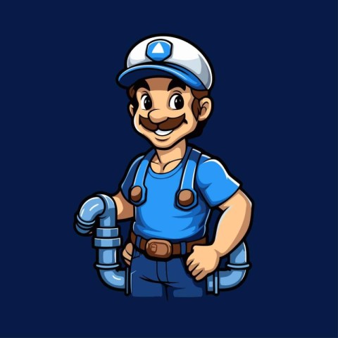 Vector illustration of a plumber wearing blue uniform and hat ho