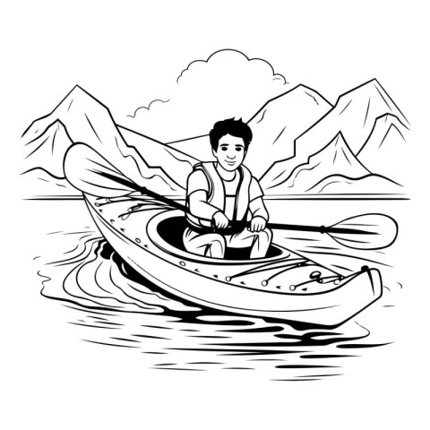 Man paddling in a kayak. Vector illustration of a man paddling i