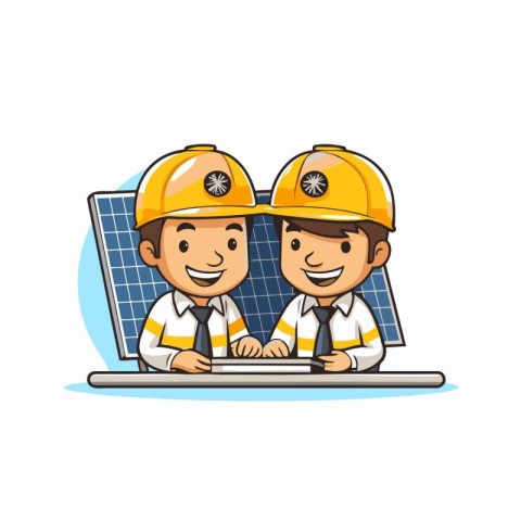 engineer and worker with solar panel icon. colorful design. vect