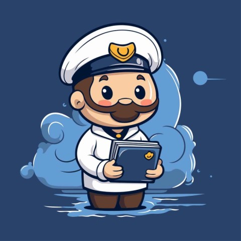 Sailor Captain Holding Credit Card - Cartoon Illustration. Vecto