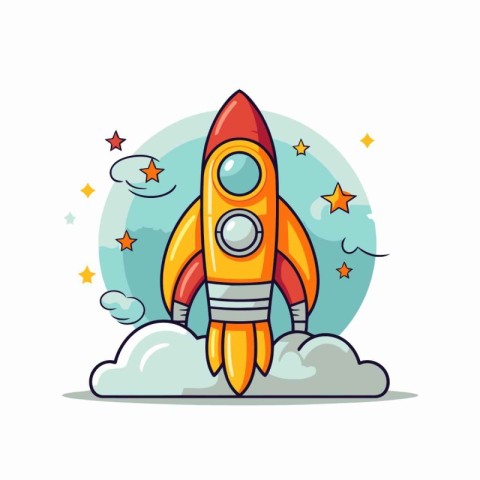 Cartoon rocket on a white background. Vector illustration in a f