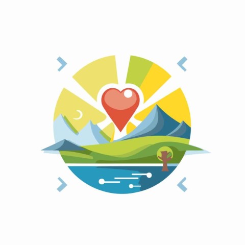 Mountains with heart vector logo design template. Travel and tou