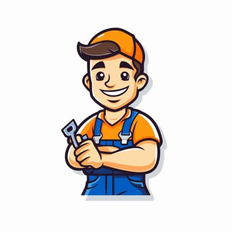 Plumber Service Worker Cartoon Mascot Character Vector Illustrat