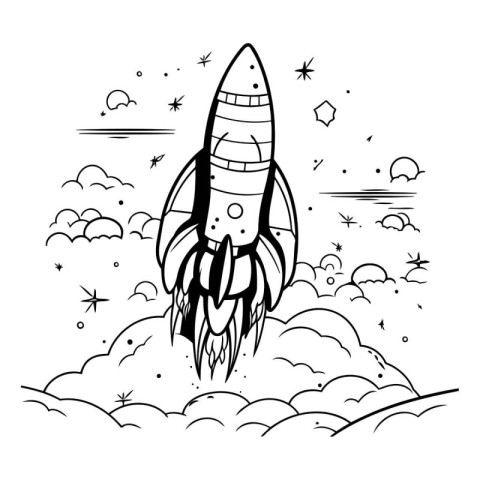 Rocket in the sky. Coloring book for children. Vector illustrati