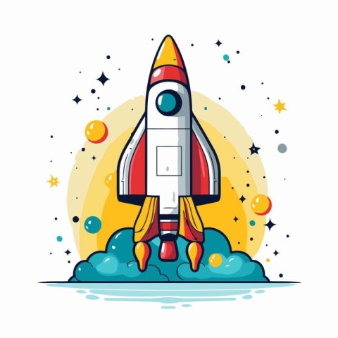 Space rocket. Vector illustration in flat cartoon style. Isolate