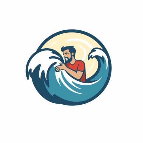 Surfer icon. Vector illustration of a surfer holding a surfboard