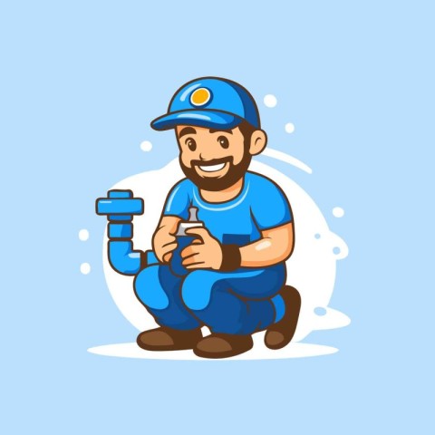 Plumber with a drill. Vector illustration in a flat style.