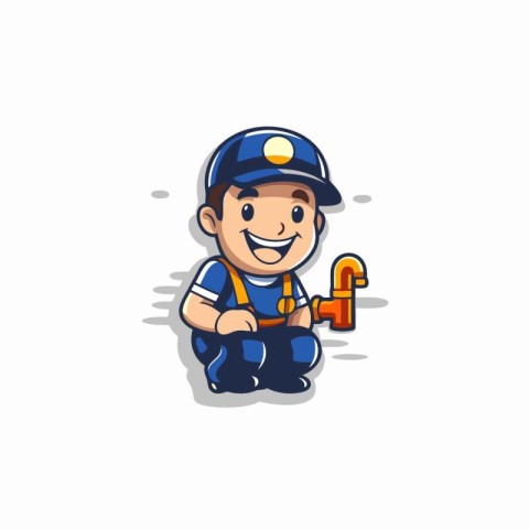 Plumber cartoon character with tool. Vector illustration isolate