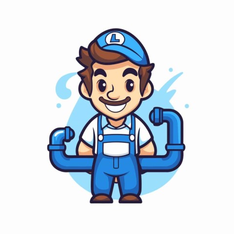 Plumber Man Smiling Cartoon Mascot Character Illustration Design