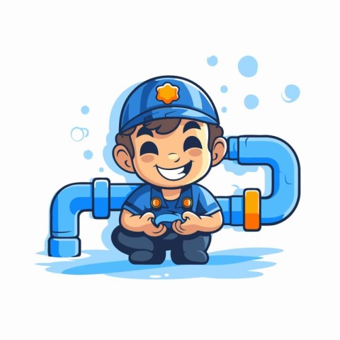 Plumber boy playing video game. Cute cartoon vector illustration