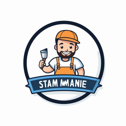 Plumber with tools. Vector illustration in cartoon style on whit