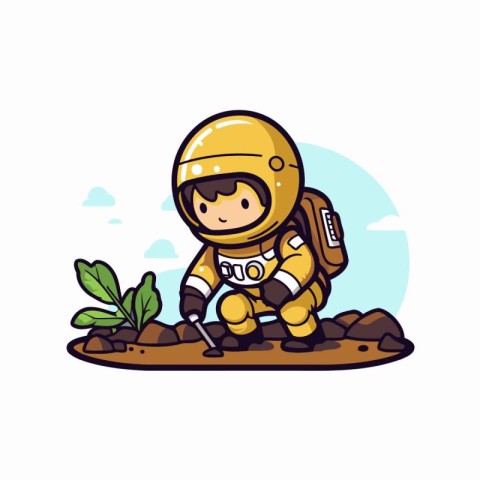 Astronaut standing on the ground. Vector illustration in cartoon