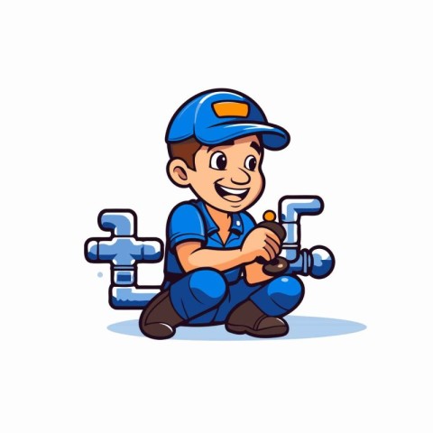 Illustration of a Plumber Holding a Drill While Repairing a Jigs