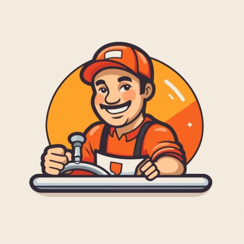 Plumber holding a drill. Vector illustration of a plumber.