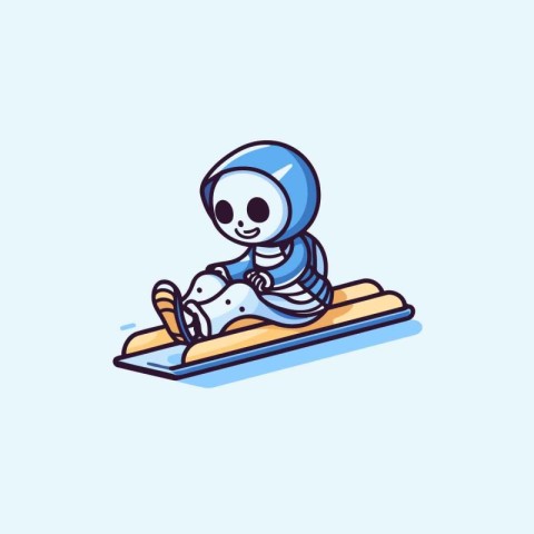 Skiing. Vector illustration. Isolated on blue background.