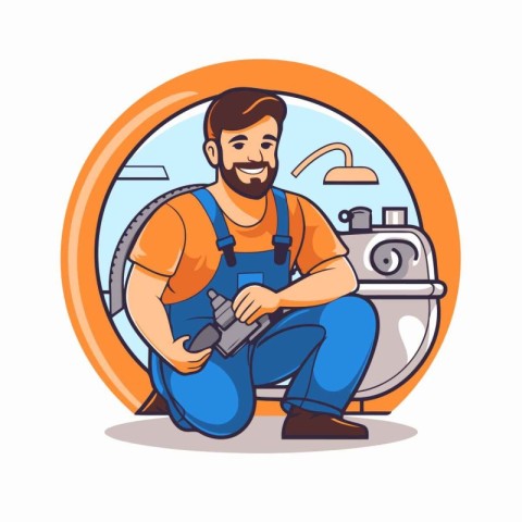 Plumber repairman. Vector illustration in cartoon style on white