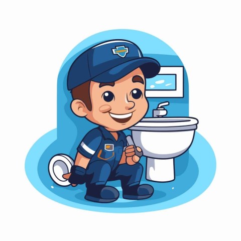 Plumber boy cartoon character. Plumber in uniform and cap.