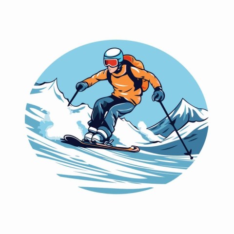 Snowboarder skiing downhill. Extreme winter sport. Vector illust