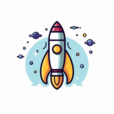 Space rocket icon. Flat line art design. Vector illustration. St