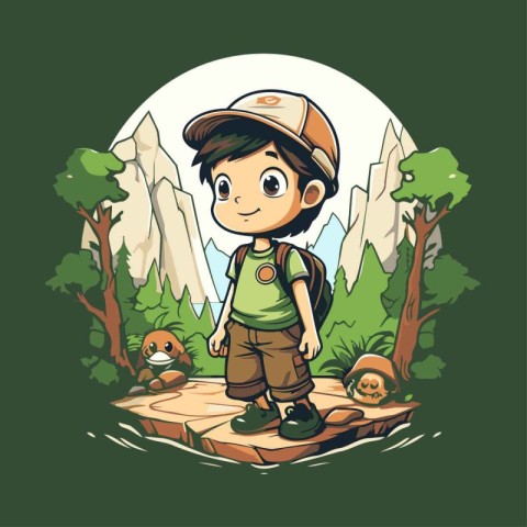 Boy scout in the forest. Vector illustration of a boy scout.