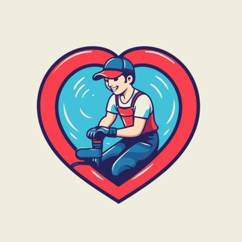 Vector illustration of a plumber holding a drill in the shape of