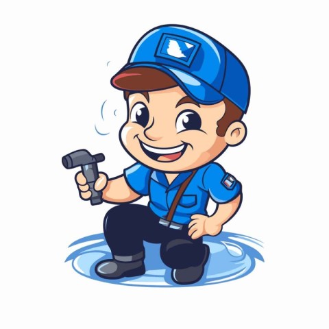 Plumber with a hammer in his hand. Cartoon vector illustration.