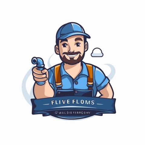 Plumber with wrench. Vector illustration isolated on a white bac