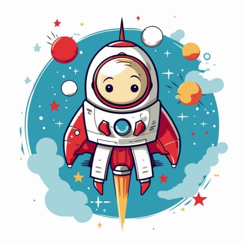 Cute cartoon astronaut on space background. Vector illustration