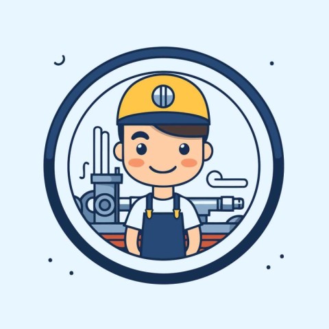 Cute engineer boy cartoon character in a flat design. Vector ill