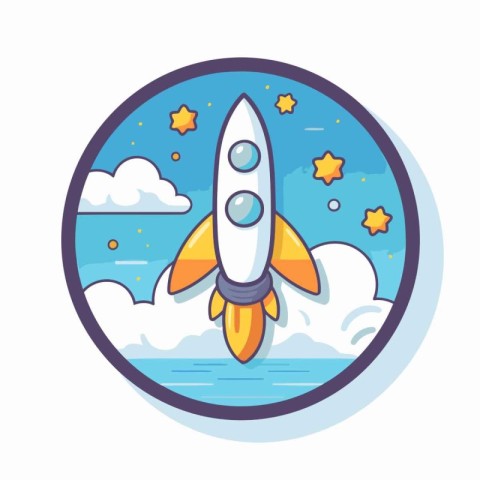 Rocket icon in circle. Startup concept. Vector illustration in f