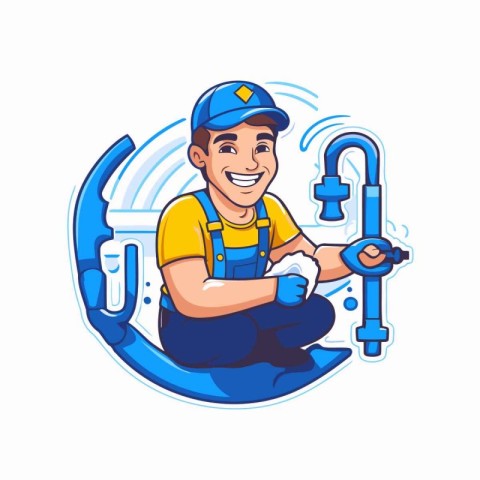 Plumber. Plumber. Vector illustration in cartoon style on white