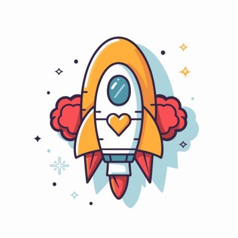 Rocket icon in flat line style. Vector illustration on white bac