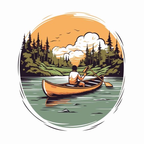 Kayaking in the lake. Vector illustration on a white background.