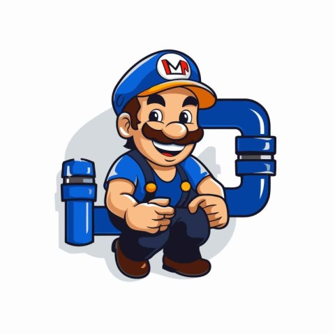 Plumber Repairman with Pipe Cartoon Mascot Character Isolated